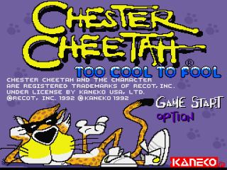 Chester Cheetah Too Cool to Fool title screen for Super Nintendo